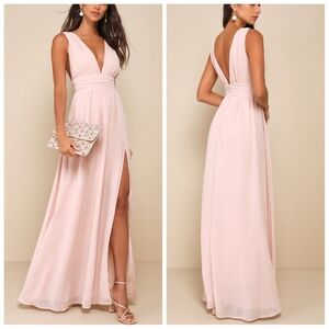 Lulus Heavenly Hues Blush Chiffon Bridesmaid Maxi Dress | Wedding Guest | S